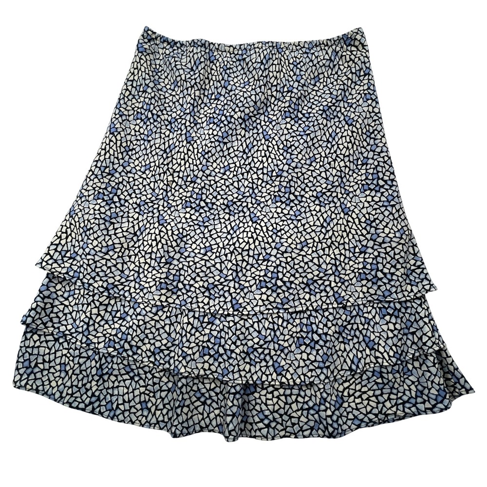 VTG Harold's 100% Silk Tiered Ruffle Skirt 6 Y2K Blue /Wh Mosaic Boho Whimsigoth - Picture 2 of 9